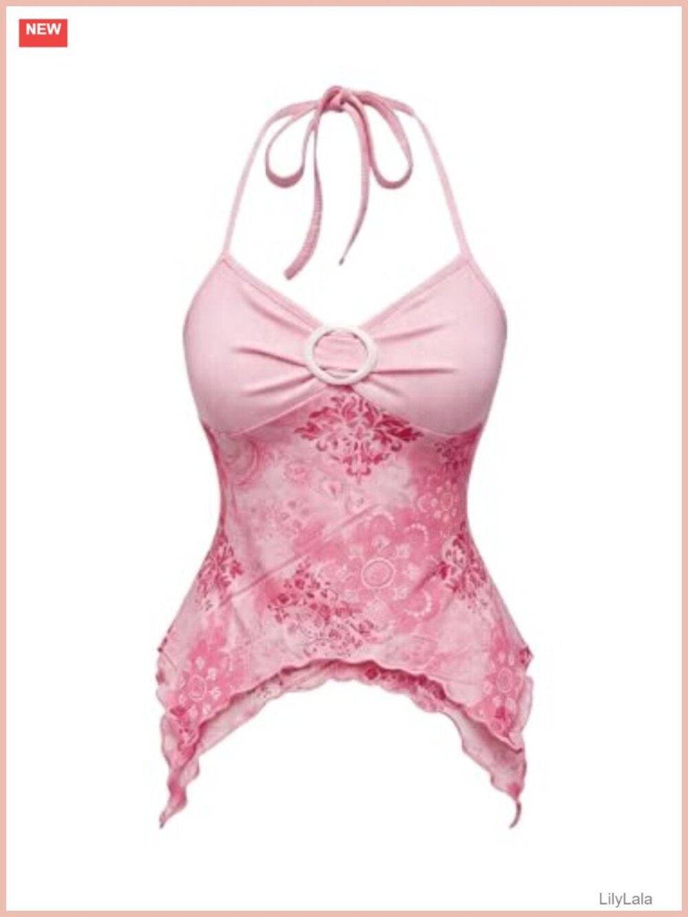 Y2K Halter Top Mesh Asymmetrical Lace Going Out Club Top